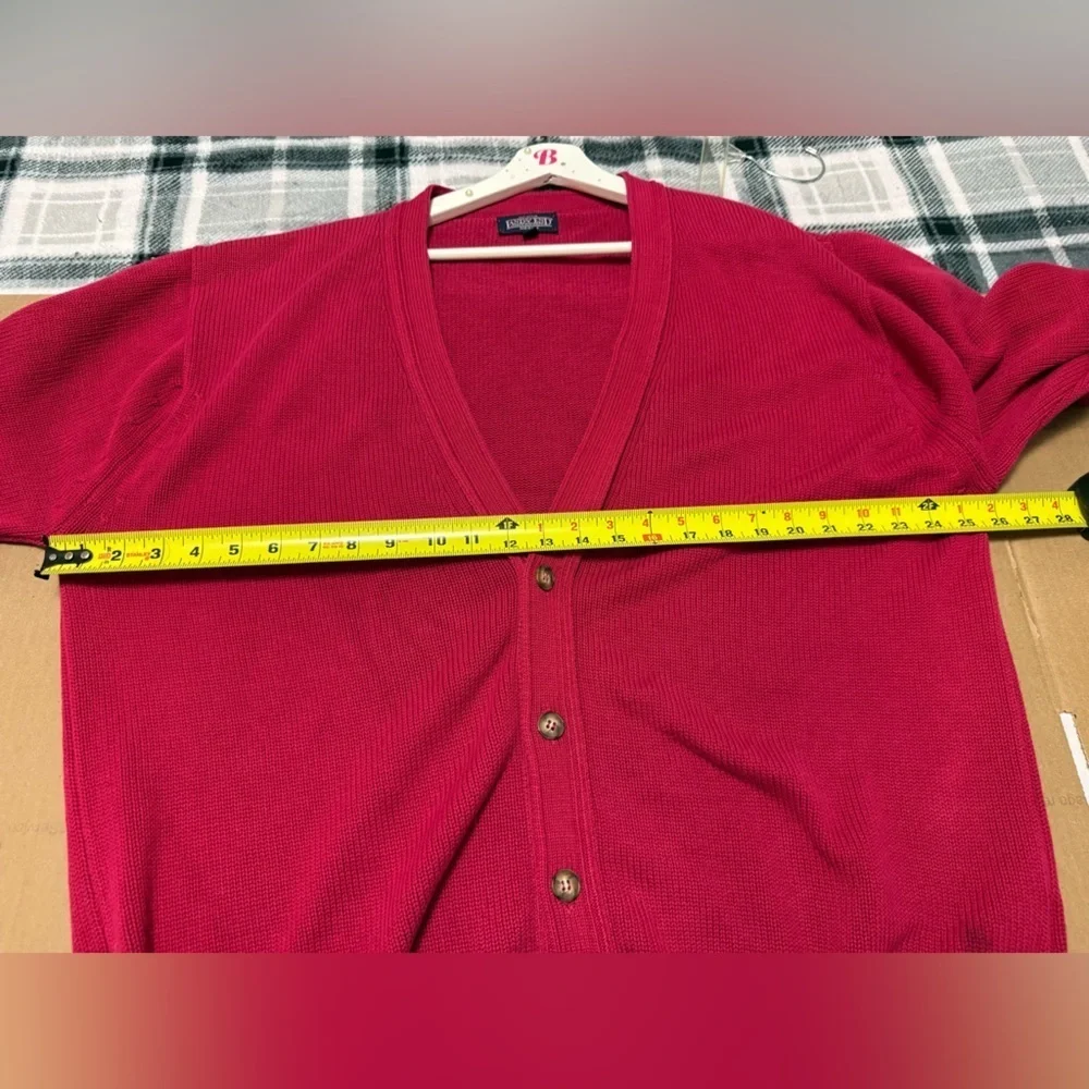 Lands' End Cardigan Cranberry Knit Button Front Soft Cotton Sweater Chunky Large